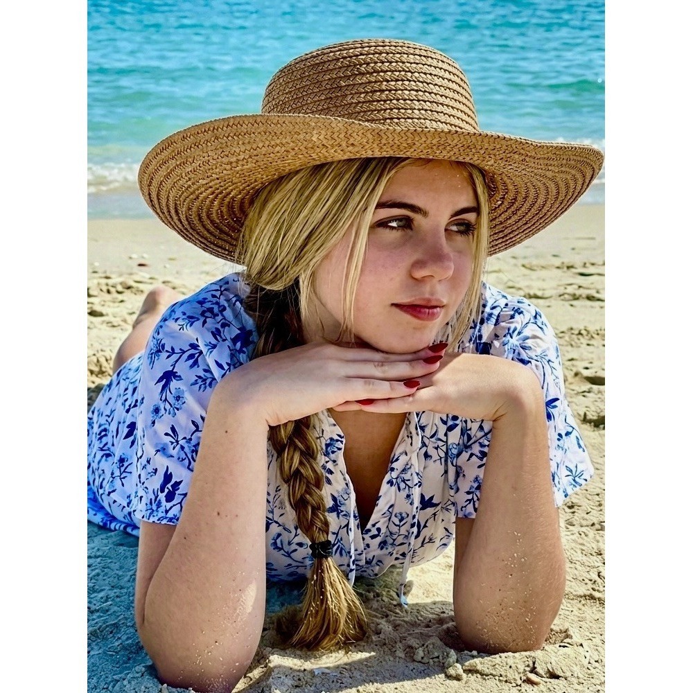 Wide Rim Women Straw Hat Orange Tropical TRends Sun Hat 100% Straw Resort